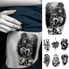 Realistic TemporaryTattoos, Waterproof Temporary Tattoo Sticker, Beast Animal Bear Wolf Lion Compass Tattoos Realistic Tattoo Arm Fake Tattoo Men Women