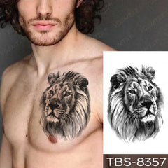 Realistic TemporaryTattoos, Waterproof Temporary Tattoo Sticker, Black Tiger Lion Realistic Sketch Tattoos Beast Animal Tattoo Arm Fake Tattoo Men Women