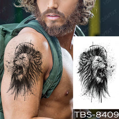 Realistic TemporaryTattoos, Waterproof Temporary Tattoo Sticker, Black Tiger Lion Realistic Sketch Tattoos Beast Animal Tattoo Arm Fake Tattoo Men Women