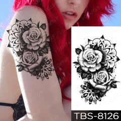 Realistic TemporaryTattoos, Waterproof Temporary Tattoo Sticker, Blue Rose Lace Mandala Henna  Tattoos Tiger Butterfly Tattoo Arm , Fake Tattoo for Women Men