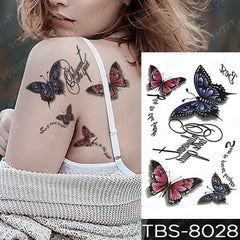 Realistic TemporaryTattoos, Waterproof Temporary Tattoo Sticker, Butterfly Blue Rose Peony  Tattoos Lace Henna Flower Tattoo Arm , Fake Tattoo for Women Men