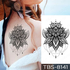 Realistic TemporaryTattoos, Waterproof Temporary Tattoo Sticker, Chest Lace Henna Mandala  Tattoos Wolf Diamond Flower Tattoo Arm , Fake Tattoo for Women Men
