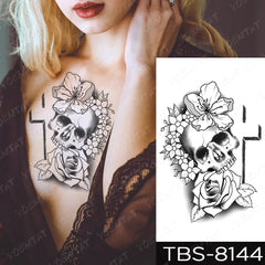 Realistic TemporaryTattoos, Waterproof Temporary Tattoo Sticker, Cross Skull Flowers  Tattoos Rose Peony Tattoo Arm Water Transfer , Fake Tattoo for Women