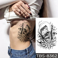 Realistic TemporaryTattoos, Waterproof Temporary Tattoo Sticker, Dark Fox Unicorn Flowers  Tattoos Gothic y2k Tattoo Arm Fake Tattoo Men Women