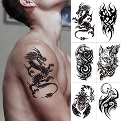 Realistic TemporaryTattoos, Waterproof Temporary Tattoo Sticker, Dragon Fire  Tattoos Wolf Scorpion Tattoo Arm Water Transfer , Fake Tattoo for Women Men