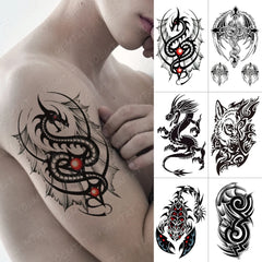 Realistic TemporaryTattoos, Waterproof Temporary Tattoo Sticker, Dragon Wing Cross  Tatto Wolf Scorpion Totem Tattoo Arm Water Transfer Fake Tattoo Men