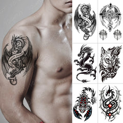 Realistic TemporaryTattoos, Waterproof Temporary Tattoo Sticker, Dragon Wing Totem  Tatto Scorpion Wolf Maori Tattoo Arm Water Transfer Fake Tattoo Men