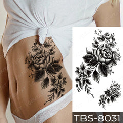 Realistic TemporaryTattoos, Waterproof Temporary Tattoo Sticker, Flower Peony Rose Sketches  Tattoos Black Henna Tattoo Arm , Fake Tattoo for Women Men
