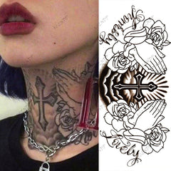 Temporary Neck Tattoos, Fake Neck Tattoos, Temporary Throat Tattoos, Cross Neck Temporary Tattoo, Realistic Full Neck Tattoo