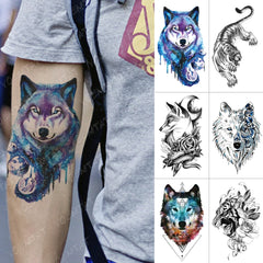 Realistic TemporaryTattoos, Waterproof Temporary Tattoo Sticker, Fox Wolf Tiger Lion  Tattoos Moon Planet Tattoo Arm  Water Transfer Fake Tattoo Men