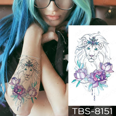 Realistic TemporaryTattoos, Waterproof Temporary Tattoo Sticker, Lion Crown Lotus Flower  Tatto Unicorn Tattoo Arm Water Transfer , Fake Tattoo for Women Men