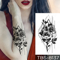 Realistic TemporaryTattoos, Waterproof Temporary Tattoo Sticker, Mandala Rose Lotus  Tattoos Peony Flower Tattoo Arm Water Transfer , Fake Tattoo for Women