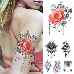 Realistic TemporaryTattoos, Waterproof Temporary Tattoo Sticker, Mandala Rose Lotus  Tattoos Peony Flower Tattoo Arm Water Transfer , Fake Tattoo for Women