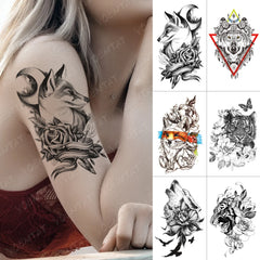 Realistic TemporaryTattoos, Waterproof Temporary Tattoo Sticker, Moonlight Fox Rose Wolf  Tattoos Tiger Butterfly Tattoo Arm , Fake Tattoo for Women Men