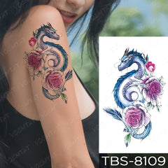 Realistic TemporaryTattoos, Waterproof Temporary Tattoo Sticker, Phoenix Cat Dragon  Tattoos Snake Peony Lotus Tattoo Arm , Fake Tattoo for Women Men