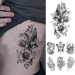 Realistic TemporaryTattoos, Waterproof Temporary Tattoo Sticker, Realistic Bird Flowers  Tattoos Gothic y2k Tattoo Arm Fake Tattoo Men Women