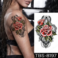 Realistic TemporaryTattoos, Waterproof Temporary Tattoo Sticker, Red Flower Lace Rose Gun Butterfly  Tattoos Unicorn Lotus Tattoo Arm , Fake Tattoo for Women