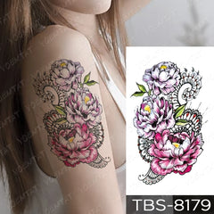 Realistic TemporaryTattoos, Waterproof Temporary Tattoo Sticker, Rose Feather Dreamcatcher  Tattoos Lace Snake Peony Tattoo Arm , Fake Tattoo for Women Men