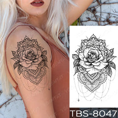 Realistic TemporaryTattoos, Waterproof Temporary Tattoo Sticker, Rose Peony Lace Henna  Tattoos Flower Lotus Tattoo Arm , Fake Tattoo for Women Men