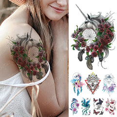 Realistic TemporaryTattoos, Waterproof Temporary Tattoo Sticker, Rose Unicorn Dreamcatcher  Tattoos Wolf Dragon Tattoo Arm , Fake Tattoo for Women Men