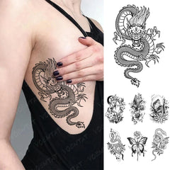 Realistic TemporaryTattoos, Waterproof Temporary Tattoo Sticker, Simple Line Dragon Snake  Tattoos Gothic y2k Tattoo Arm Fake Tattoo Men Women
