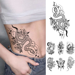 Realistic TemporaryTattoos, Waterproof Temporary Tattoo Sticker, Simple Line Dragon Snake Rose  Tattoos Gothic y2k Tattoo Arm Fake Tattoo Men Women