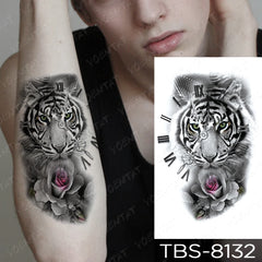 Realistic TemporaryTattoos, Waterproof Temporary Tattoo Sticker, Tiger Lion Fox Butterfly Clock  Tattoos Rose Flower Tattoo Arm , Fake Tattoo for Women Men