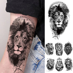 Realistic TemporaryTattoos, Waterproof Temporary Tattoo Sticker, Trash Polka Style  Tattoos Lion Animal Compass Tattoo Arm Fake Tattoo Men Women
