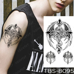 Realistic TemporaryTattoos, Waterproof Temporary Tattoo Sticker, Winged Dragon Feather Cross  Tattoos Wolf Totem Tattoo Arm Fake Tattoo Men