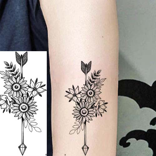Small Arrow with Flower Temporary Tattoo