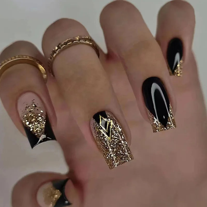 black and gold press on nails