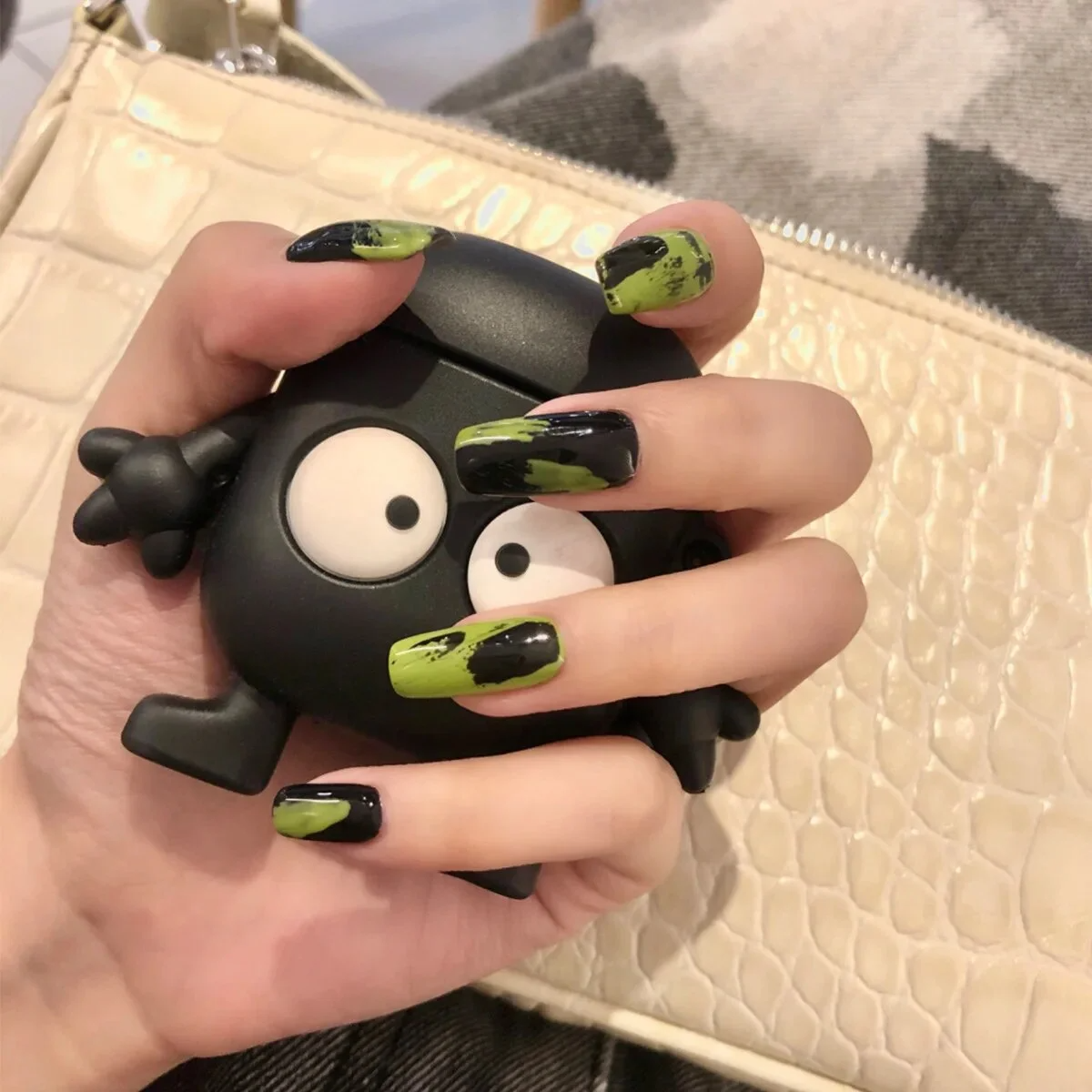 black and green press on nails