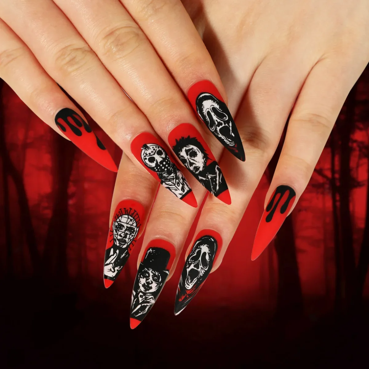 black and red press on nails