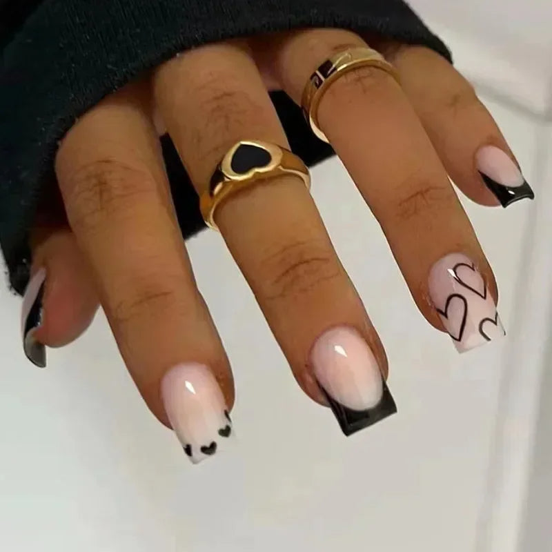 black french tip nails press on