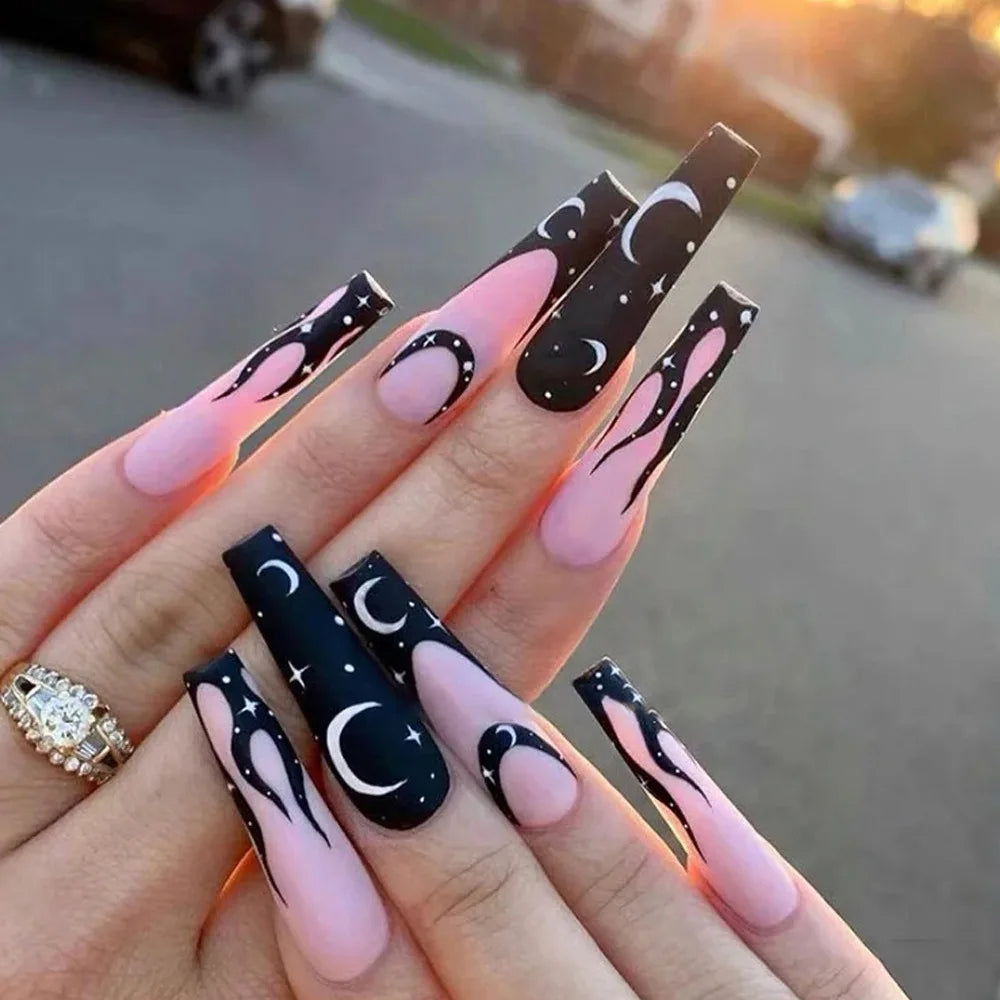 black long press on nails