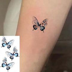 Small Blue Butterfly and Flower Temporary Tattoo