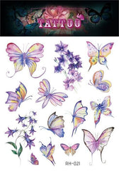 Purple Butterfly Flower Temporary Tattoo
