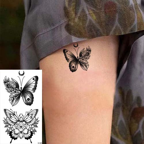 Small Butterfly Flower Temporary Tattoo