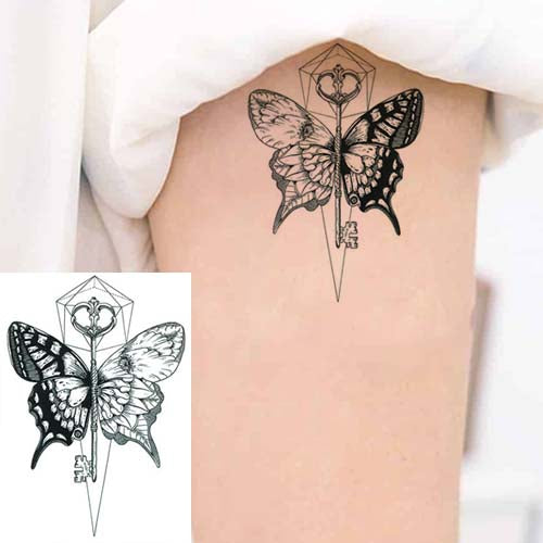 Small Butterfly Skeleton Key Temporary Tattoo