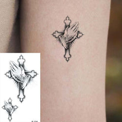small cross hand temporary tattoo