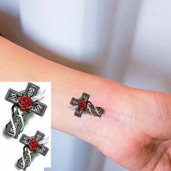 Small Cross with Flowers Temporary Tattoo