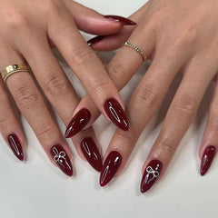 dark red press on nails