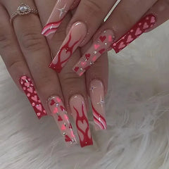 extra long red press on nails