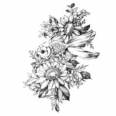 Flower and Fish Arm Temporary Tattoo