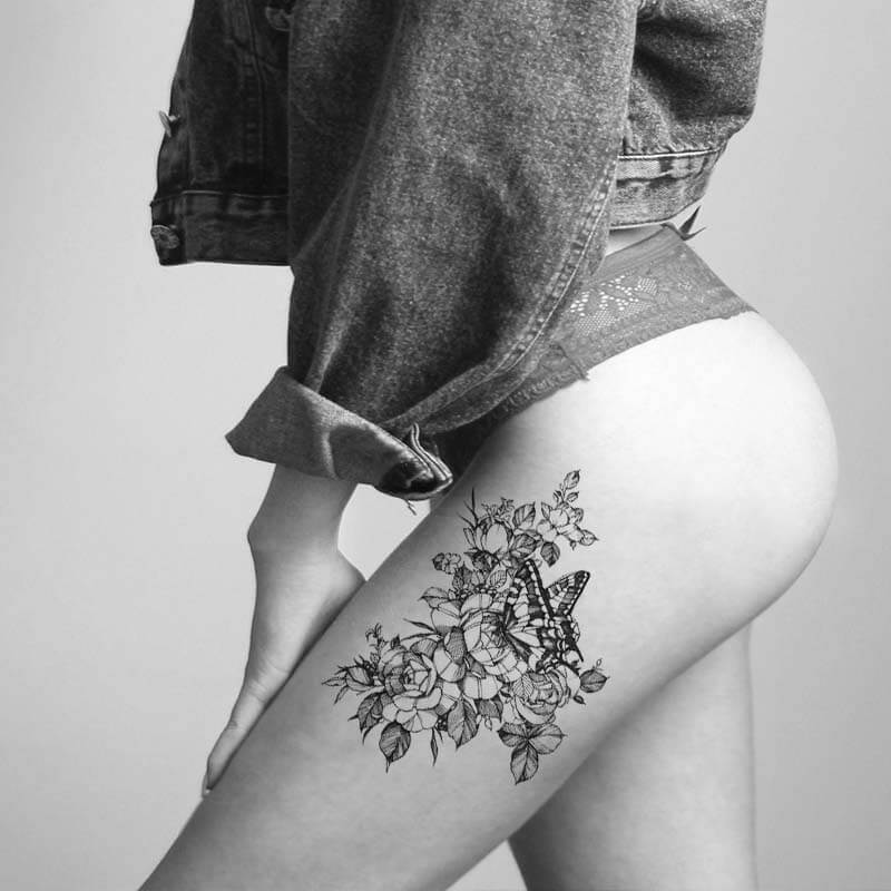 Flower and Butterfly Temporary Tattoo