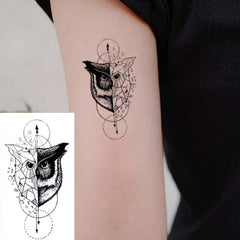small half geometric owl temporary tattoo