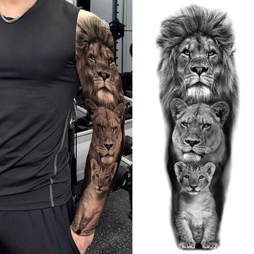 Lion Family Temporary Sleeve Tattoos