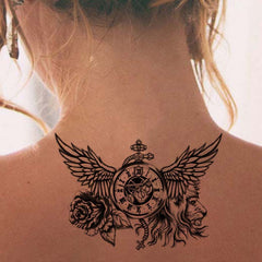 Clock and Rose Temporary Tattoo