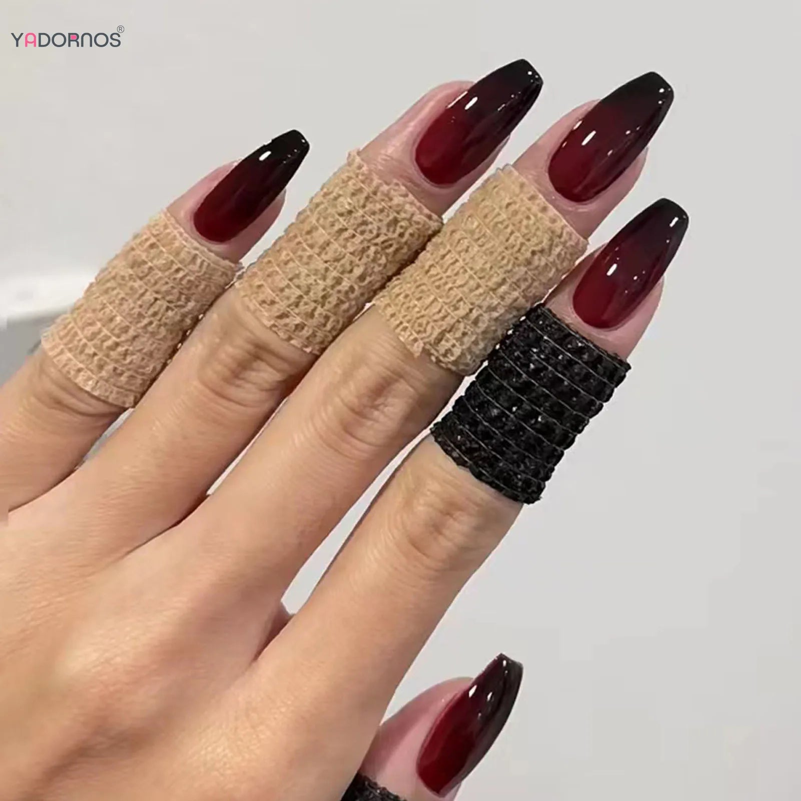 red and black press on nails