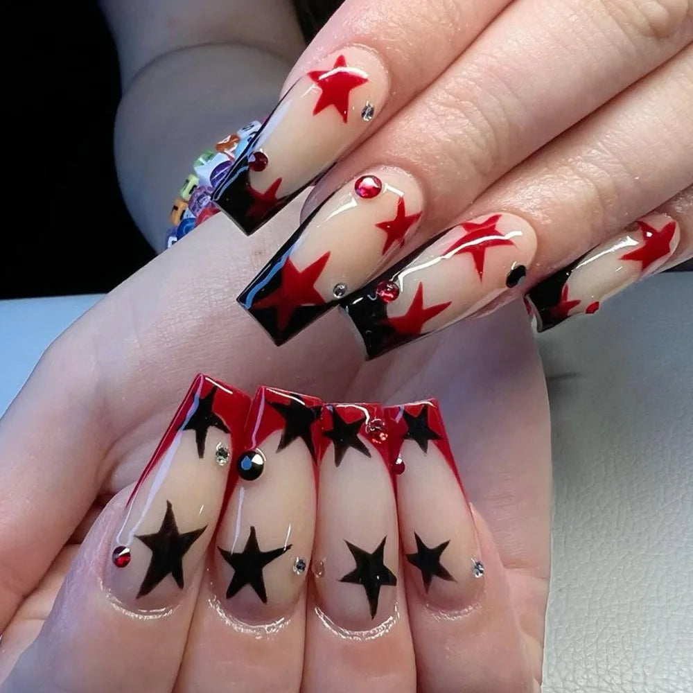 red and black press on nails